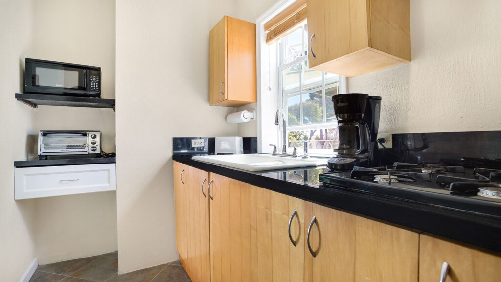 Arawak_suite-6-3_1600 Close-up of kitchen counter and cabinets in Ocean Bliss Suite at Arawak Beach Club in Anguilla