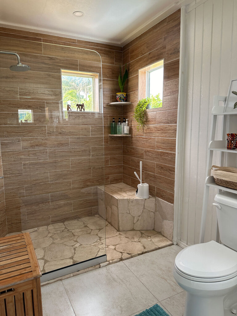 Arawak_villa-33_1600 Spa-style walk-in shower with tile walls at Arawak Villa